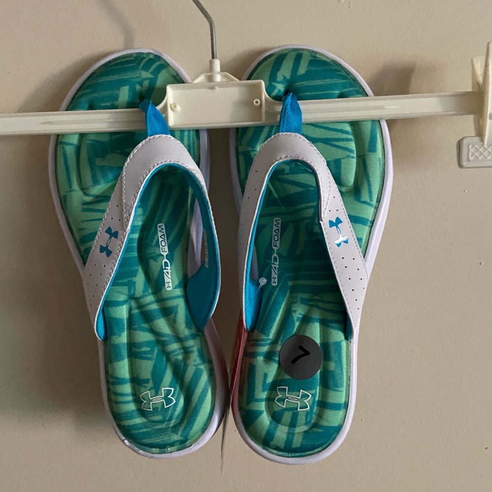 Under Armour Teal & White Foam Flip Flops